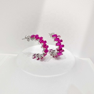 Boucles d'oreilles personnalisées en argent 925 plaqué or pour femme, avec zircon rose rouge, style mode, pour soirée, grosses pierres colorées, strass CC - Product Image 3