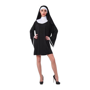 Costume da <span class=keywords><strong>suora</strong></span> Sexy da donna, abito corto nero con finiture e cappuccio bianco, <span class=keywords><strong>vestito</strong></span> Cosplay di Halloween con accessori per feste di carnevale - Product Image 1