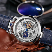 DIFFUL Luxuriöse Herrenuhr mit großem Skelett-Zifferblatt, analoger Mondphase, Gangreserve, Tourbillon, hohlem Mechanismus und Lederarmband