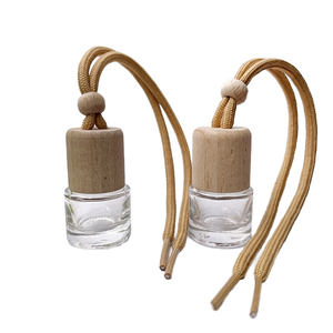 6ML Rodada Vidro Pendurado Difusor Garrafa com Tampa De Madeira De Faia Difusor De Corda De Alta Qualidade Tampa De Madeira Do Carro Perfume Garrafa - Product Image 1