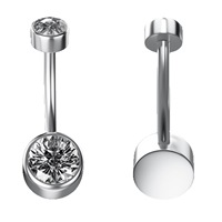 Anneau de nombril cylindrique en titane ASTM F136 à filetage interne avec incrustation de zircon, barbell banane, bijoux de piercing en gros