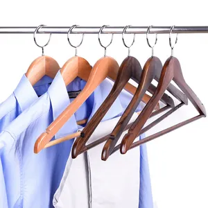 Anti-Ring Wooden Hotel Coat Hangers Rack With Metal Security Hook For Jackets Shirts Dresses