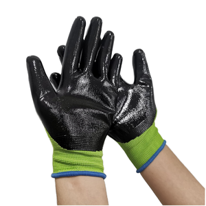 قفازات أمان مخصصة احترافية 13 مقياس بوليستر مضاد للانزلاق نخيل النتريل الأسود - Product Image 4
