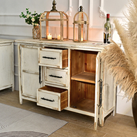 Meuble de rangement INNOVA Home Farmhouse, style rustique blanc, avec tiroirs, en bois massif, pour salle à manger, salon, bar à domicile