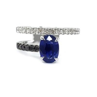 Bijoux à production rapide spécialisés de haute qualité en or blanc massif 18 carats véritable diamant noir saphir bague en pierre principale pour femme