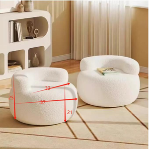 Poltrona Rotonda Piccola in Pelle Bianca con Lana d'Agnello Stile Crema per Soggiorno, Camera da Letto o Arredamento Alberghiero - Product Image 4