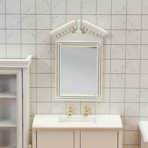 Boutique de moda 1:12 miniatura marco blanco europeo espejo DIY juguete de madera casa de muñecas accesorios de escena de baño - Product Image 2