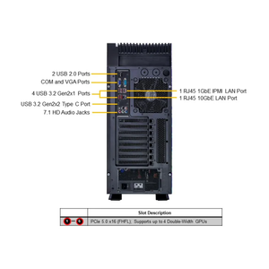 Station de travail tour Supermicro 5U Sys-551a-t avec processeur Xeon W-3400 unique, 6 PCIe 5.0, multi-accelérateurs pour rendu CAO et calcul IA - Product Image 2