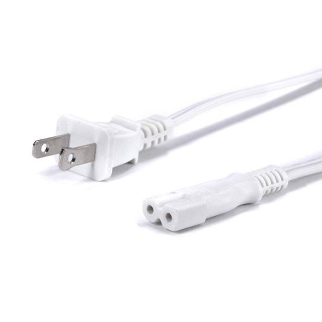 High Quality US Polarized 2 Prong to IEC C7 Figure 8 Power Cord Oxygen-free Copper Conductor Wire White Color CUL/ETL Listed
