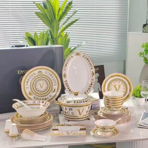High Quality Eco-Friendly Pure Gold Embossed Bone China Dinner <b>Set</b> Classic Luxury Tableware for Weddings Home Hotels; <b>PC</b> Cup Kit - Product Image 5