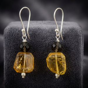 Boucles d'oreilles pendantes en argent 925 avec citrine et quartz fumé, motif boule tendance, style religieux classique pour mariage, fête ou cadeau - Product Image 4