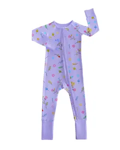 Vêtements doux pour bébé, imprimé personnalisé, fermeture éclair douce, pyjama pour bébé en Viscose de bambou biologique