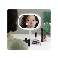 Miroir de maquillage avec lampe de table LED, éclairage d'appoint, rangement de bureau, dortoir, miroir portable de petite taille, salle de bain, design moderne, lumière chaude