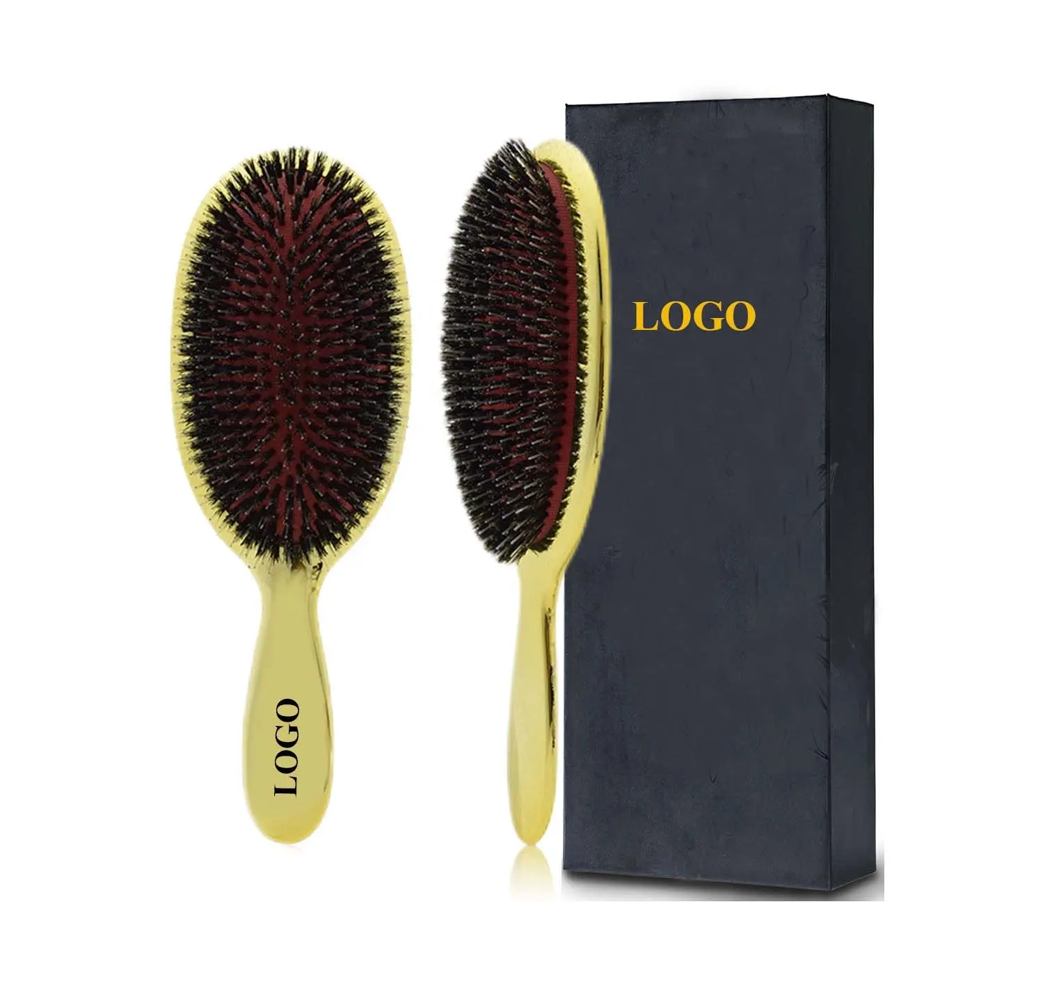 HEYAMO Luxe Électrolytique Or Argent Poils De Sanglier Pagaie Ovale Brosse À Cheveux Fabricant Anti Statique Extension De Cheveux Brosse Peigne