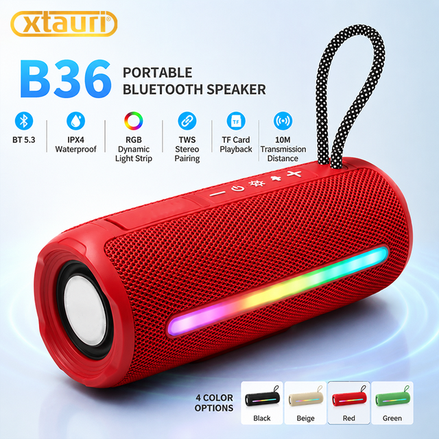 XTAURI Speaker Portable Wireless IPX5 Waterproof RGB Lights BT5.3 TWS Pairing 10-30W Output Power Long Playtime for