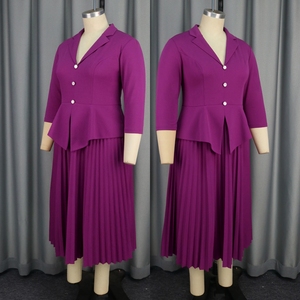 AM041013 Robe <span class=keywords><strong>de</strong></span> printemps tendance pour femme, col tailleur, simple boutonnage, coupe trapèze plissée, élégante pour le bureau et la carrière - Product Image 4