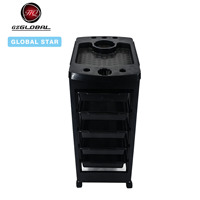 Carrito de Almacenamiento Móvil para Herramientas de Peluquería, Negro, con Múltiples Bandejas Extraíbles y Ranuras Superiores para Vasos