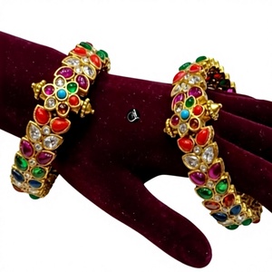 Dazzling Gold Plated Ethnic <b>Bangle</b> Bracelets <b>Set</b> With Crystal Rhinestones For Women Wedding Party Jewelry Classic Style - Product Image 2