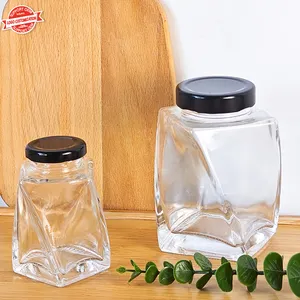 Transparent Empty 380ml 12oz Twist Shape Glass Bee Storage Jam Bottle Honey Jar Honey Pot