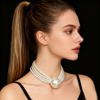 Collier sportif multi-couches exagéré avec grosses perles imitation perle, style européen et américain, pour clavicule