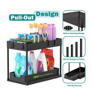 ABS 2-Ярусный выдвижной ящик под раковиной, органайзер для хранения, пластиковый для кухонного шкафа, ванной комнаты, аксессуары для дома - Product Image 2