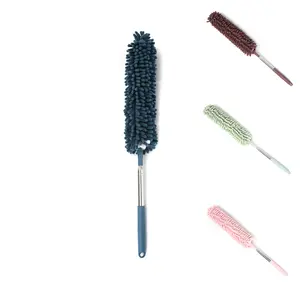 New Flexible Chenille Noodle PP Handle Telescopic Long Extendable Rod Bendable Microfiber Washable Car Cleaning Feather Duster