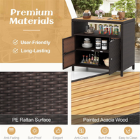 Armoire de rangement extérieure en rotin de haute qualité avec comptoir en bois d'acacia pour patio, jardin, cour arrière