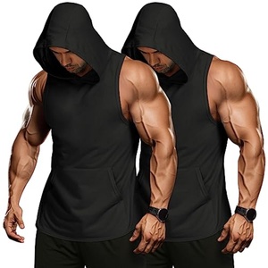 Lot de 2 débardeurs à capuche pour hommes, tricotés, écologiques, séchage rapide, respirants, coupe musculaire 3D, en Spandex, pour entraînement et course décontractée - Product Image 5