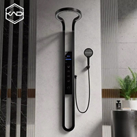 Panneau de douche Piano numérique thermostatique en laiton avec pommeau de douche pluie, jets latéraux, mitigeur mural noir pour hôtel - Ensemble de douche