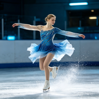 Robe de patinage artistique asymétrique à manches longues en maille bleue dégradée avec strass pour enfants et adultes, idéale pour les compétitions et spectacles de patinage sur glace