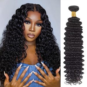 15A Echthaarverlängerungen aus chinesischem unbehandeltem Haar, Deep Wave, Maschinell doppelt gewebt, Bulk-Packung, dauerhaft gelockt möglich, für schwarze Frauen - Product Image 1
