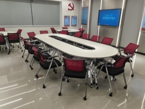 Muebles para sala de entrenamiento, mesa de estudiante, mesa de escritorio plegable móvil, colorida y multifuncional, mesa larga de 1,2-1,4 M para dos - Product Image 6