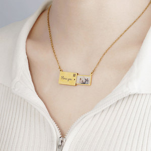 Collar con colgante de medallón para fotos, personalizado, al por mayor, de acero inoxidable 316L, chapado en oro de 14k y 18k, para mujeres y hombres - Product Image 3