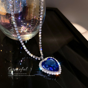 Herz des Ozeans Blaues Herz Halsketten für Frauen Strass Kristall Langkettige Halsketten Liebe für immer Schmuck für Party Geschenk Kragen - Product Image 2