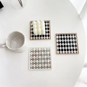 Đơn giản checkerboard Acrylic Mô hình phòng mềm cài đặt đạo cụ ảnh Coaster chủ Tea Cup & đế lót ly cup Coaster