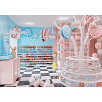 Meubles de magasin de bonbons roses, éclairage LED moderne, écologiques, robustes, durables, stand de vente de bonbons, étagères de présentation de desserts