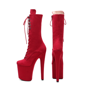 20CM / 8 Pouces Suede Upper Pole Dancing Shoes Plate-forme à talons hauts Bottes <span class=keywords><strong>mi</strong></span>-<span class=keywords><strong>mollet</strong></span> à lacets Pole Dance Boots - Product Image 3