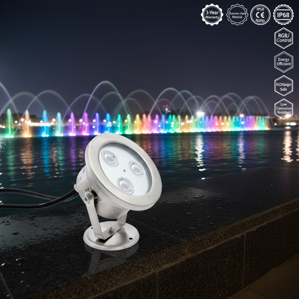 RGB IP68 Underwater Pool Lights Stainless Steel Body 12V 24v 120v Landscape Outdoor Swimming Pool White Blue Green Ra83 Dimmable