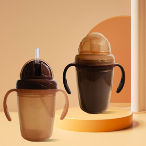 Botella de Agua para Bebé Lier <span class=keywords><strong>Brown</strong></span> Coffee, 300 ml, con Pajita para Beber Directo, Anti-Cólicos, Libre de BPA, PP, con Tapa Abatible, Antiderrames - Product Image 1