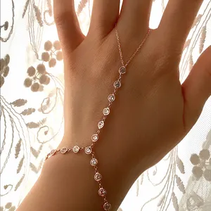 925 ayar gümüş Jewelry14K 18K altın kaplama çerçeve zirkon köle bilezik el zinciri