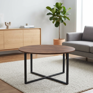 Mesa de Centro Redonda Moderna de Madera con Estructura Metálica para Muebles de Sala de Estar - Product Image 2