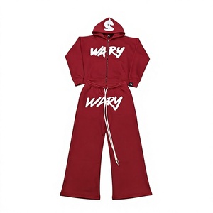 Ensemble de survêtement unisexe violet à capuche AMDAA ENTERPRISES, fermeture éclair intégrale, streetwear en coton, pour homme, collection automne, imprimé lettres, coupe ample, 2-en-1 - Product Image 4