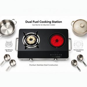 Table de cuisson hybride portable gaz et infrarouge, design 2-en-1, verre de qualité A, commande tactile et <span class=keywords><strong>à</strong></span> bouton, pour cuisines domestiques - Product Image 2