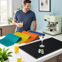 Tapis de drainage en silicone épaissi personnalisé pour bar, antidérapant, à grille texturée, avec rebord surélevé, 5 couleurs, logo OEM, pour cuisine et comptoir de café
