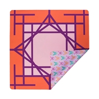 Perf Factory Direct Alas Mahjong Dua Sisi 31,5 inci Oranye dan Ungu Desain Geometris Kupu-Kupu Bunga Anti-Selip Mahjong
