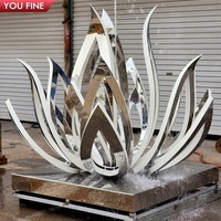 YOUFINE Sculpture de fleur de Lotus en acier inoxydable en métal d'art extérieur avec lumière