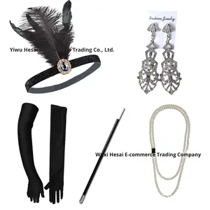 <span class=keywords><strong>Bandeau</strong></span> à plumes noires des années 1920 de Lowosaiwor, accessoire de tête Great Gatsby avec <span class=keywords><strong>ceinture</strong></span> élastique pour mariage - Product Image 5