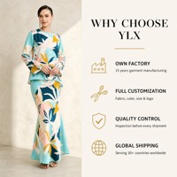 Abaya sirène personnalisée pour femme, en polyester bleu léger et respirant, imprimé floral tropical, OEM ODM, marque privée, Malaisie Raya