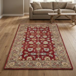 Handmade Vibrant Chocolate Black Hand Tufted Indian Rug Beautiful Abstract Pattern Customizable Size Available in Red Multicolor - Product Image 1