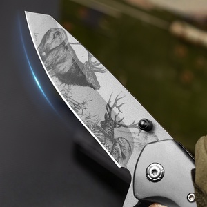 Cuchillo de Bolsillo Táctico de Supervivencia para Campamento y Aire Libre, con Hoja con Patrón de Alce Impreso en 3D y Mango de Madera de Olivo, Personalizado Hot <span class=keywords><strong>Sela</strong></span> - Product Image 4